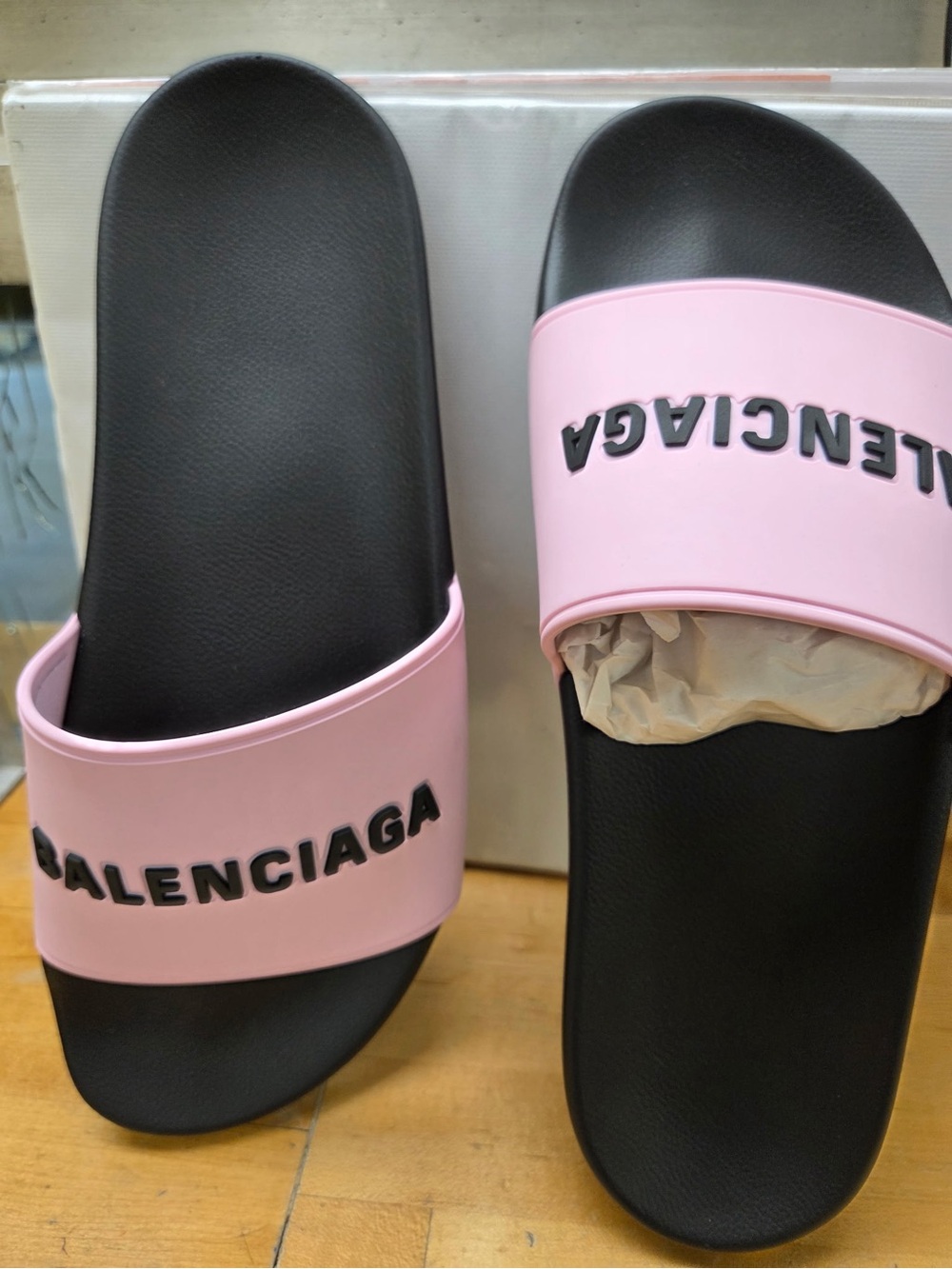 Balenciaga Pink and Black Slide Sandals. Size 41